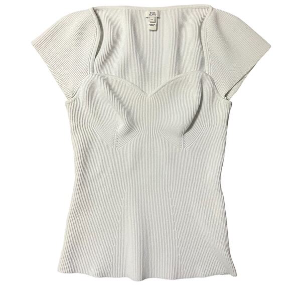 River Island White Slim Corset Style Ribbed Top Size 10 - Picture 1 of 2